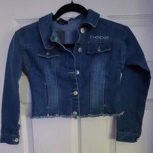 Like Brand New Bebe Cropped Denim Jacket Girls Sz M 10/12 Read Post Measurements